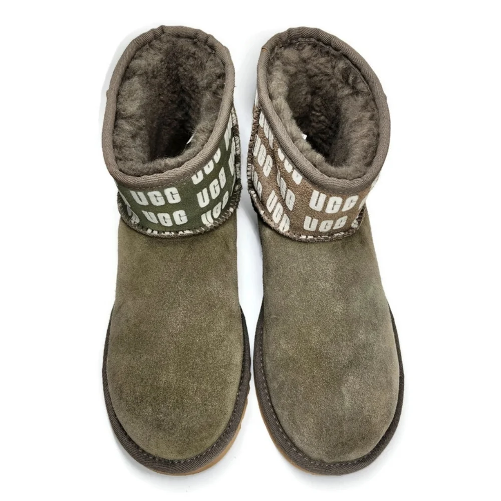 UGG Classic Mini II Logo Slate Grey & White UGG Graphics Shearling Lined Boots - Picture 2 of 11